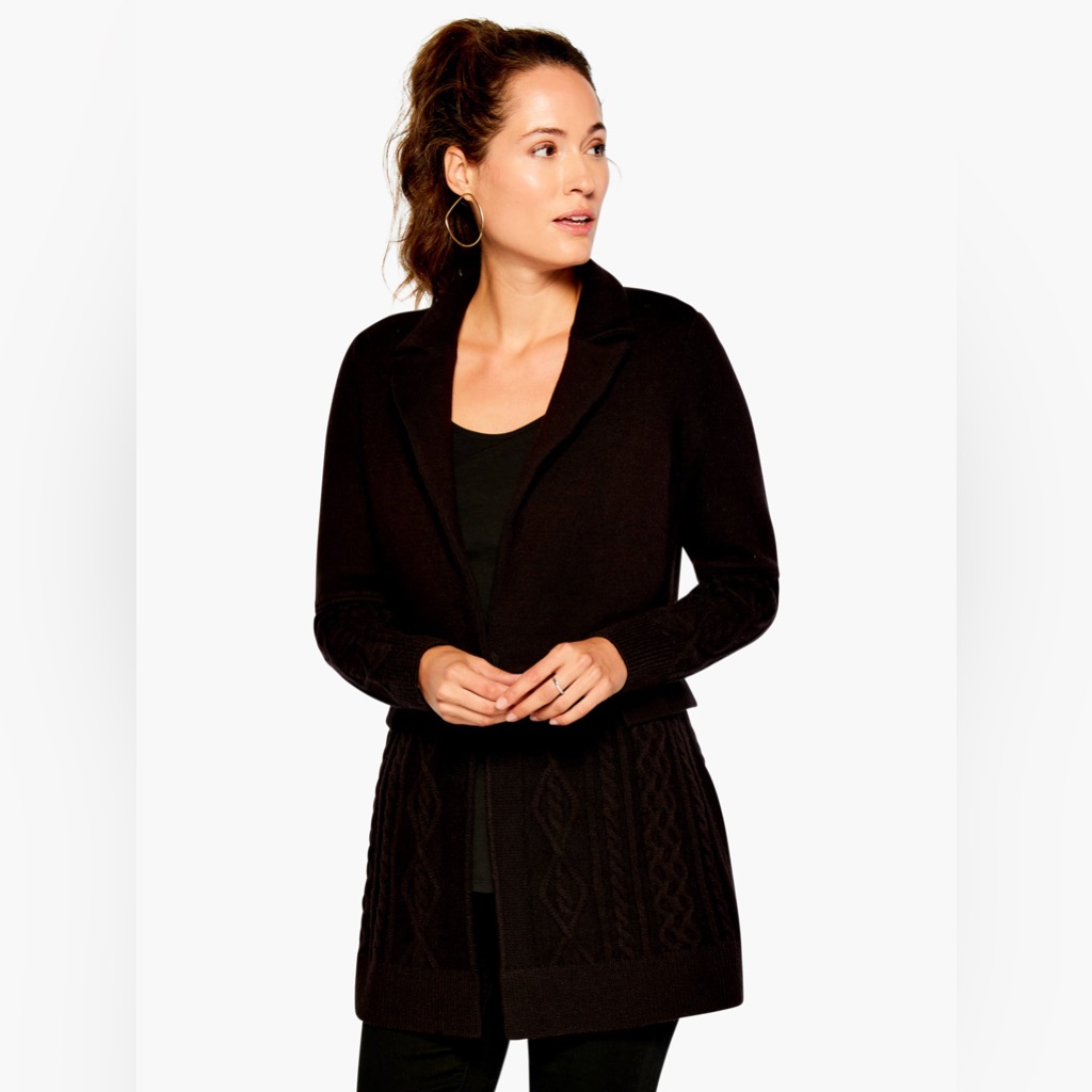 Nic + Zoe Black Sublime Cable Jacket Sweater Coat Xl